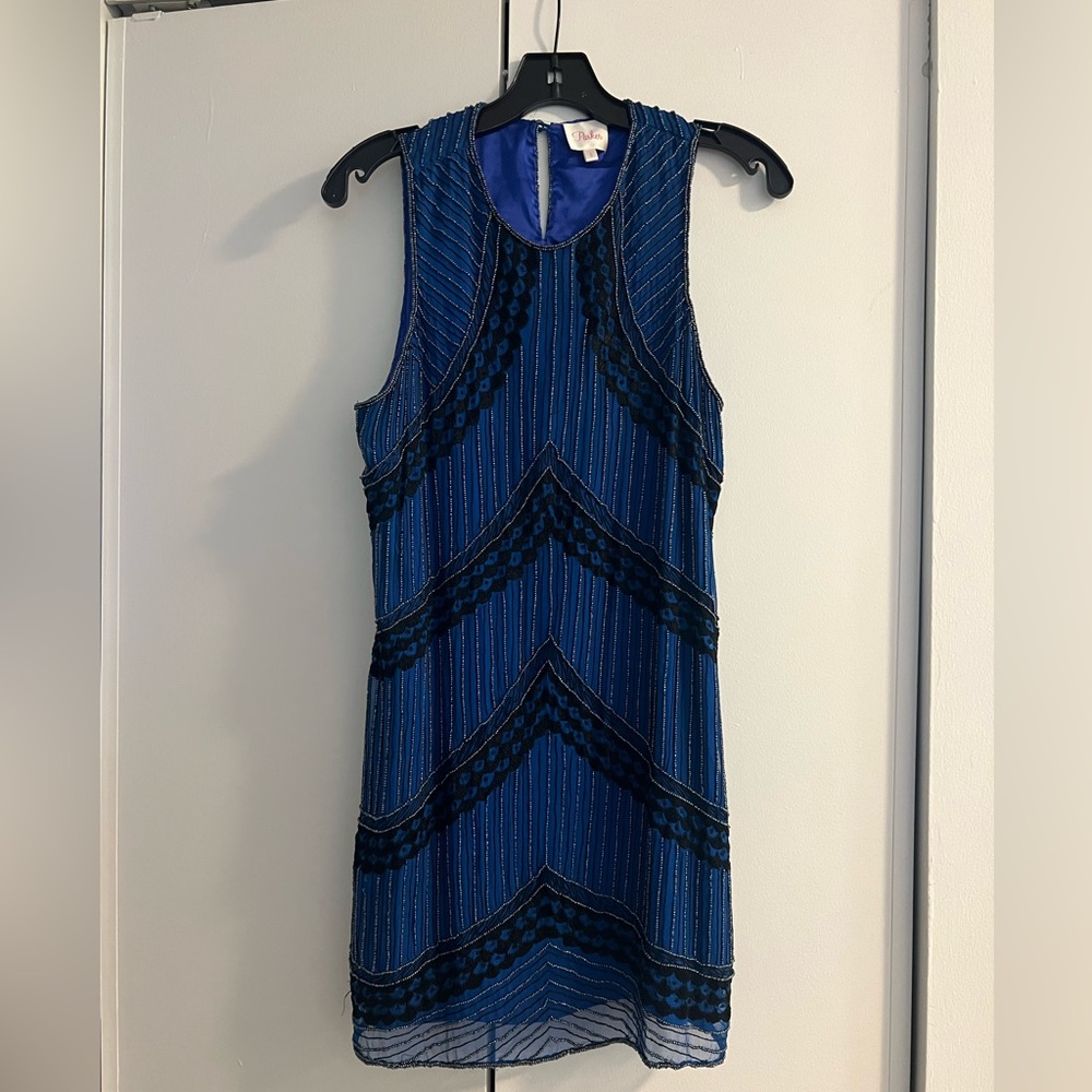 Parker dress- blue and black beaded